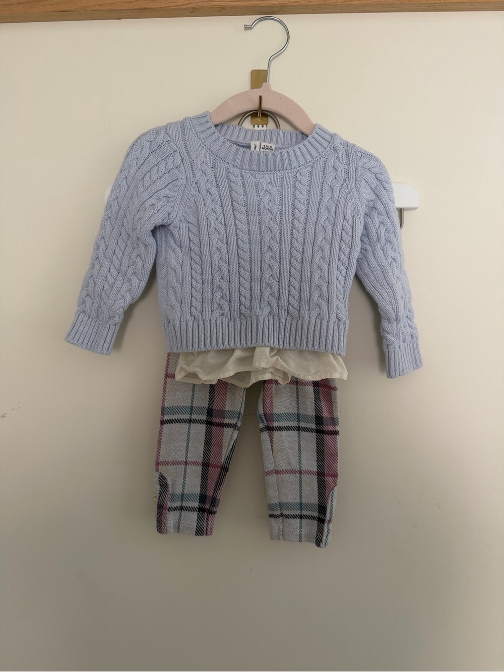 Janie and Jack Light Cable Knit Sweater and Plaid Pants Set 6-12 Months